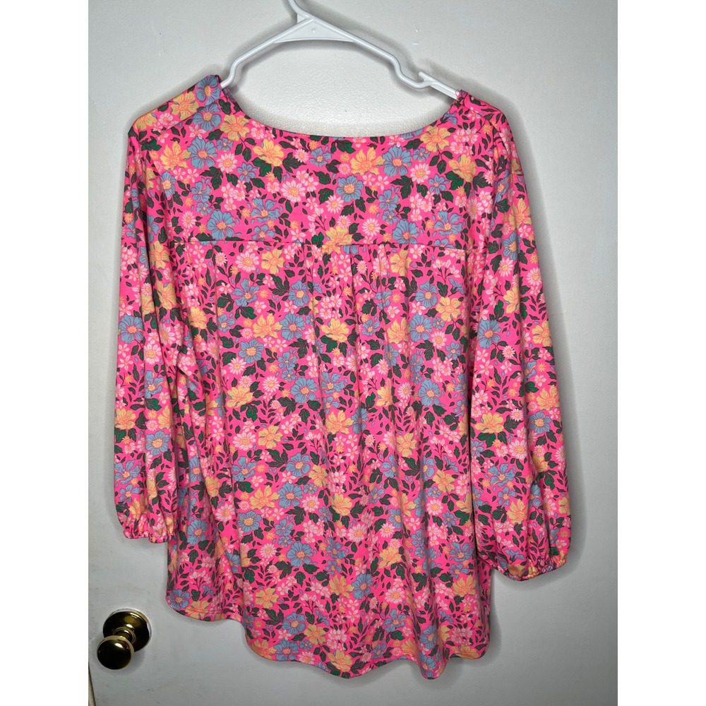 Kim Rogers Plus Size 1X Pink‎ Floral V-Neck 3/4 Sleeve Top Shirt - Picture 4 of 6